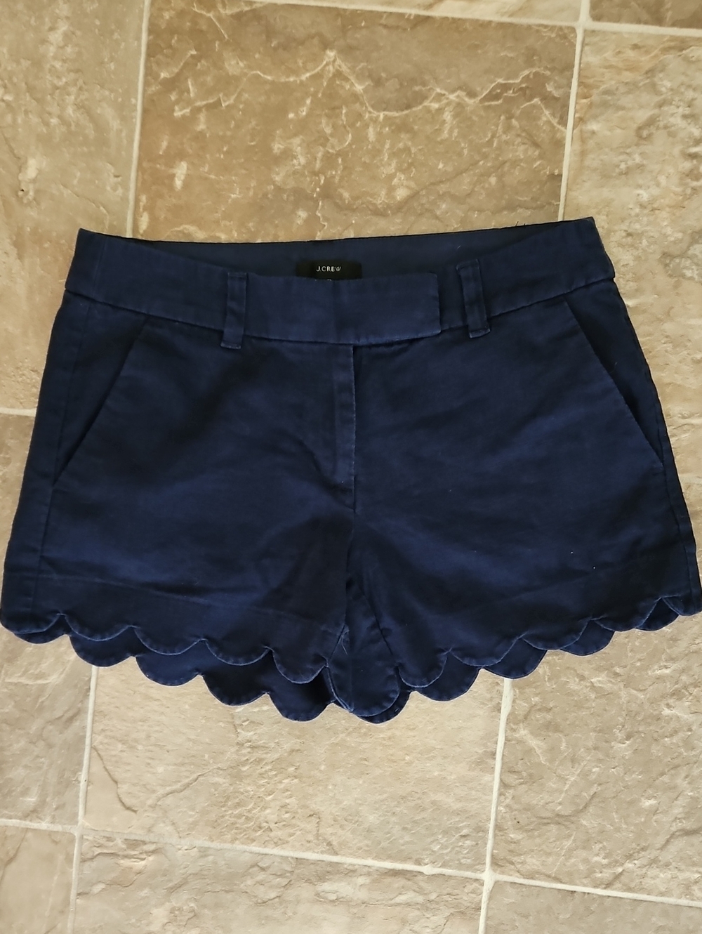 J. Crew Navy Scalloped High-Waist Shorts